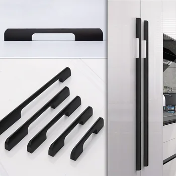 Aliaj de aluminiu Dulap de Bucătărie Mânerul Ușii Dulap Dulap Sertar Trage Butoane Negru/Aur Bar Modern cabinet Hardware 12buc