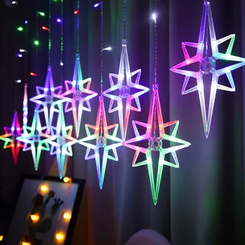 3,5 M-a CONDUS Steaua Nordului Perdea de Lumină 220V UE Ghirlanda de Crăciun Șir de Lumini Zână de Exterior Pentru Fereastra de Nunta Petrecere de Anul Nou Decor