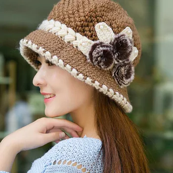 2019 Pălărie Nouă Pentru Femei de Moda de Iarnă Doamna Cald Pălărie Tricotate Croșetat Flori Decorate Urechi Pălărie sombrero