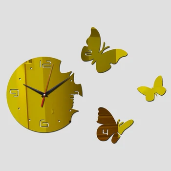 Noul hot diy oglindă ceas de perete acrilica autocolant stil modern decor fluture ceasuri de perete decor acasă de moda ceasuri de perete