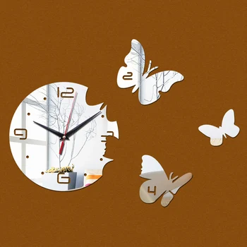 Noul hot diy oglindă ceas de perete acrilica autocolant stil modern decor fluture ceasuri de perete decor acasă de moda ceasuri de perete
