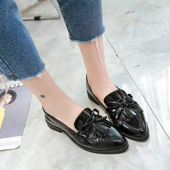 2021 Brand Pantofi Femei Casual Ciucure Fundă a Subliniat Deget de la picior Negru Pantofi Oxford pentru Femei Apartamente Confortabile Alunecare pe Pantofi pentru Femei M326