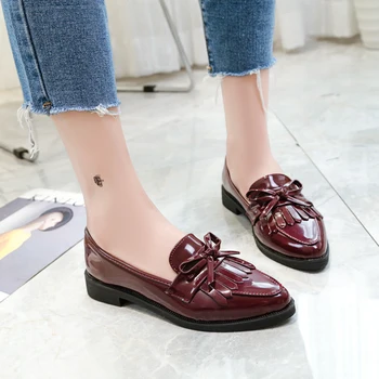 2021 Brand Pantofi Femei Casual Ciucure Fundă a Subliniat Deget de la picior Negru Pantofi Oxford pentru Femei Apartamente Confortabile Alunecare pe Pantofi pentru Femei M326