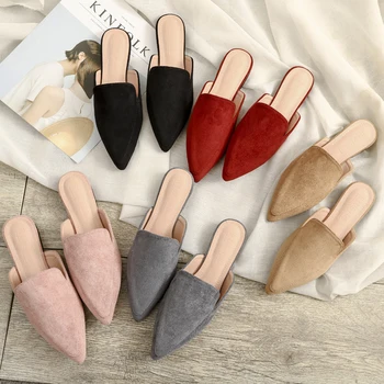 Primăvară/Vară 2020 Nou a Subliniat Plat Sandale cu talpă Femei Versiunea coreeană de Sac Cap Purta Elegant Pantofi Muller