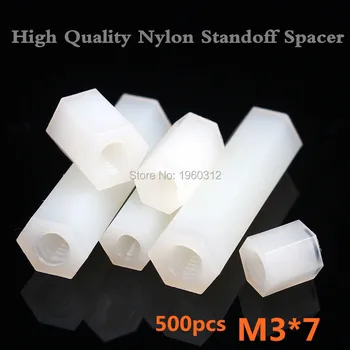 500pcs /lot de Înaltă Calitate M3x7 Nailon Impas Distanțier / M3*7 Ambele Filetate Nailon Hexagon Spacer