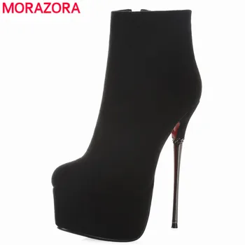 MORAZORA 2020 Primavara Toamna Femei Cizme Rotund Toe 16cm Stilet Tocuri Platforma Cizme Sexy si Damele de Glezna Cizme Pantofi de Moda