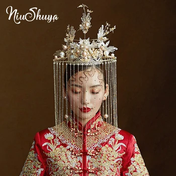 NiuShuya Vintage Stil Chinezesc Phoenix Coroana Dominator Cortina Vechi Frizură Frumos Ciucure Acoperi Scena Show-Păr I