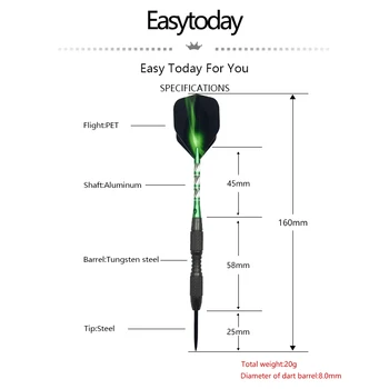 Easytoday 3Pcs/set Standard de Otel tip Darts Profesionale Greu de Tip Tungsten Darts Set Aluminiu Verde de Arbori Darts Zboruri Jocuri