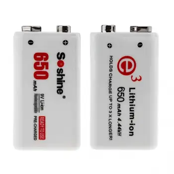 2 buc/lot Soshine 9V 6F22 650mAh Li-ion Baterie Reîncărcabilă + Acumulator Portabil Cutie