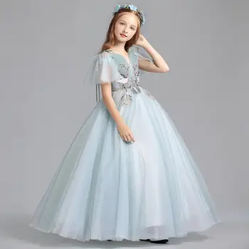 2020 Copii Fete De Lux Floare Broderie Princess Concurs De Rochie Copii Din Dantela Aplicatii Borthday Partid Rochie Pentru Fete L132