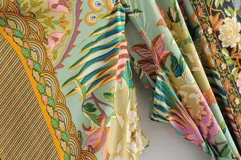 2021 Boho V Gât Păun Floare de Imprimare Mult Kimono Dress Etnice Nou Siret cu Eșarfe Lungi Cardigan Vrac Femme Rochie Lunga