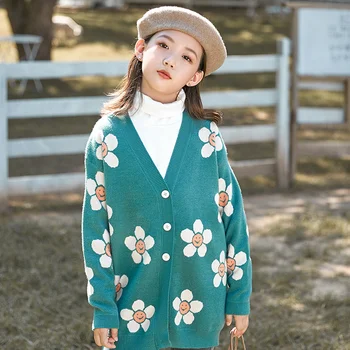 Toamna Fete pentru Copii Haine Pulovere Cardigan de Floarea-soarelui Design Pulover de lână Coats Copil Tricotaje Cardigan Butonul Palton Copii