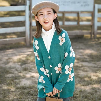 Toamna Fete pentru Copii Haine Pulovere Cardigan de Floarea-soarelui Design Pulover de lână Coats Copil Tricotaje Cardigan Butonul Palton Copii