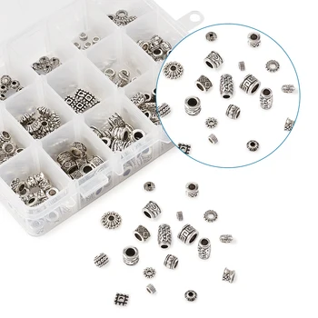 Pandahall 300pcs/cutie Forme Mixte Antichități Argint Culoare Tibetan Aliaj Margele Gaura Mare Margele pentru Bratara Colier Bijuterii de Luare