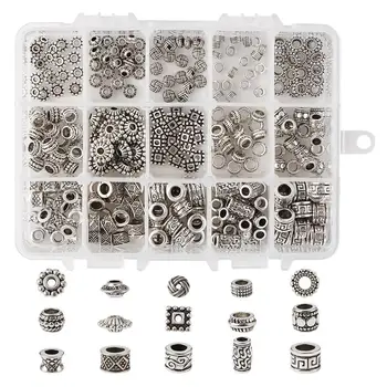 Pandahall 300pcs/cutie Forme Mixte Antichități Argint Culoare Tibetan Aliaj Margele Gaura Mare Margele pentru Bratara Colier Bijuterii de Luare