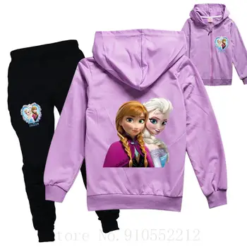 Disney Frozen Desene animate Hanorace Copii Jachete 2 buc Set Baby Toddler Girls Fermoar Strat + Pantaloni Elsa Haine Sport Casual