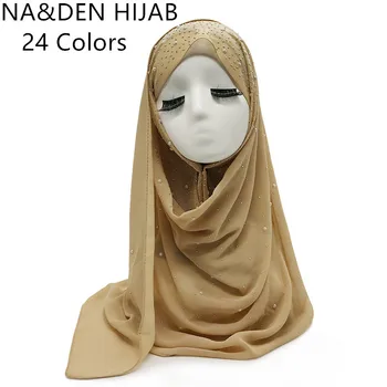 Femei esarfa solid simplu șifon perle fierbinte diamante șal foulard noua moda Musulmană echarpe hijabs bandană 10buc rapid de transport maritim
