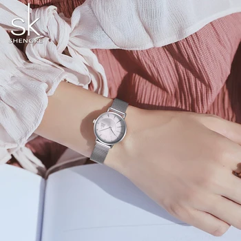 Shengke Femei Ceasuri de Cristal Decor Casual Moda Cuarț Ceasuri Doamnelor Bayan Kol saati Plasă de Trupa Ceasuri Reloj Mujer