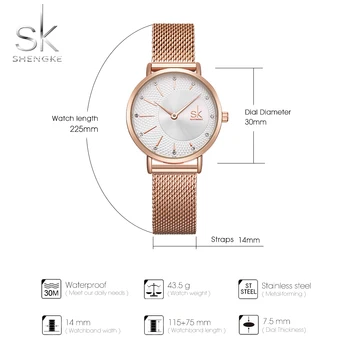 Shengke Femei Ceasuri de Cristal Decor Casual Moda Cuarț Ceasuri Doamnelor Bayan Kol saati Plasă de Trupa Ceasuri Reloj Mujer