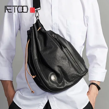 AETOO Trendy din piele barbati piept geanta, cap de moda din piele, o geantă de umăr, bărbați stiletto sac