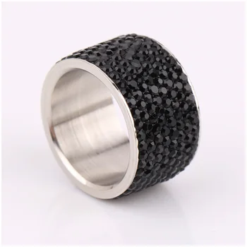 8 rând negru pentru femei de moda inele cu full pave cristal nou design din oțel inoxidabil inele stras bijuterii