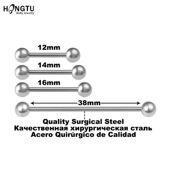 HONGTU 10buc 12mm-38mm 14G Limba Inele Mamelonului Drept Haltere Industriale Cercel Chirurgical Corp din Oțel Piercing Bijuterii