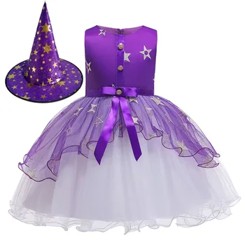 Halloween Vrăjitoare Stil de Crăciun Fete Cosplay Costum Rochie Cu Palarie 2 BUC Rochie de Bal Copii Rochii de Printesa De Fata 2-10 Ani