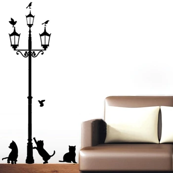 Cel mai bun DIY Tapet Mural perete Amovibil autocolante de vinil 3 pisici de talie mică autocolante sub lampă (negru)