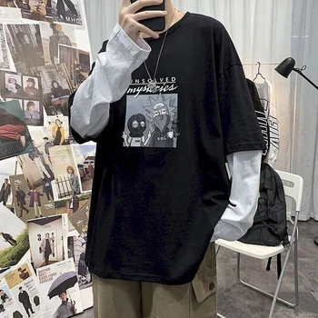 Cu mâneci lungi tricou masculin fals două piese de versiunea coreeană a tendinței de noua libertate de hip-hop all-meci tricou baieti frumos