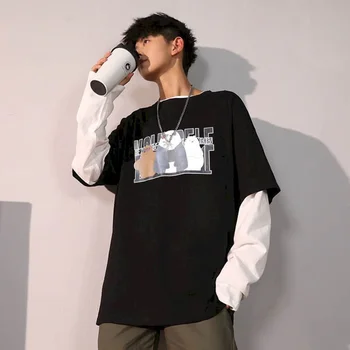 Cu mâneci lungi tricou masculin fals două piese de versiunea coreeană a tendinței de noua libertate de hip-hop all-meci tricou baieti frumos