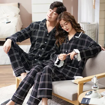 2020 Toamna Bumbac Cuplu Pijama Noua Versiunea coreeană de Simplu și Confortabil pentru Bărbați Homewear Costum din Două piese pentru Iubitorii XIFER
