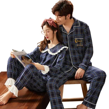 2020 Toamna Bumbac Cuplu Pijama Noua Versiunea coreeană de Simplu și Confortabil pentru Bărbați Homewear Costum din Două piese pentru Iubitorii XIFER