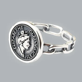 Originale Bijuterii Retro Monedă Design Argint 925 Doamnelor Deget Inelul De Bijuterii Pentru Femei Partid Dar Niciodată Nu Se Estompeze