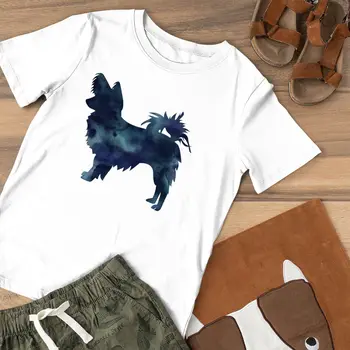 Papillon Dog T-Shirt Papillon Câine Negru Acuarelă T Shirt O de Gât Amuzant Femei tricou Imprimat Doamnelor Tricou