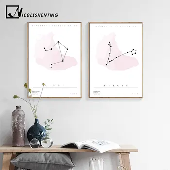 Douăsprezece Constelații Pepinieră De Perete De Arta Canvas Postere Zodiac Astrologie Semn Imprimă Picturii Nordice Copii Decorare Imagini