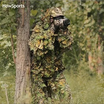 Howsports costum ghillie haine de vânătoare lunetist 3D camuflaj verde cu frunze de vânătoare birdwatch airsoft haina pantaloni de vânătoare accesorii