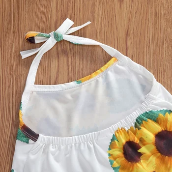 Multitrust Summer Infant Fete pentru Copii Floarea-soarelui Seturi de Haine fără Mâneci Curea de Blaturi Vesta+Lung Pantaloni Flare 2 buc