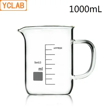 YCLAB 1000mL Pahar de Formă Redus Borosilicat 3.3 din Sticlă sticla de 1 litru cu de Absolvire se Ocupe de Cioc Ceașcă de Măsurare de Laborator Chimie Echipamente