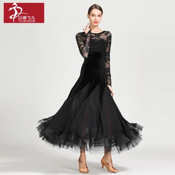 Femeie de dans costum de vals rochie de bal, rochie dans Tango, Rumba uniforme sociale de dans costume de catifea complet inconjurat rochie 1862