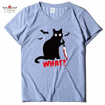 Femei T-shirt Cuțit Pisica Pierde Maneca Scurta Pentru Femei din Bumbac Casual de Dimensiuni Mari Harajuku Pisica Neagra de Vara Amuzant Rece de Teuri Topuri