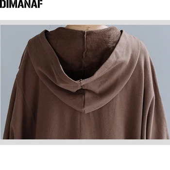 DIMANAF Femei, Plus Dimensiune Rochie de Toamna Iarna din Bumbac cu Gluga Supradimensionat Casual Doamna Vestidos Haine Largi Rochie cu Maneci Lungi Solid