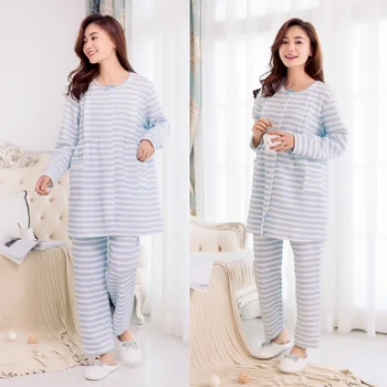 Maternitate Lactație Maneca Lunga Set De Pijama Femei Gravide, Pijamale Alăptează Pijamale Termică De Iarnă Tesatura