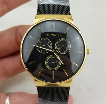 Japoneză cuarț circulație ceas Barbati ceas sport Phyboth aur din oțel inoxidabil casual încheietura ceas transport gratuit