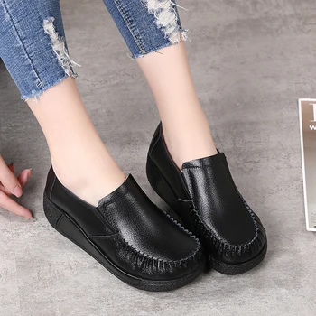 Femei Casual din Piele Pantofi Fund Gros Leneș Asakuchi Pantofi de Piele Non-alunecare de Moda Largă Cap Plat pentru Femei Pantofi de Mari Dimensiuni