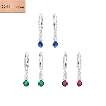QSJIE de Înaltă calitate SWA nobil trei etape de cristal colorate Picătură de Apă Cercei Blue Zircon Cercei Fermecător moda bijuterii