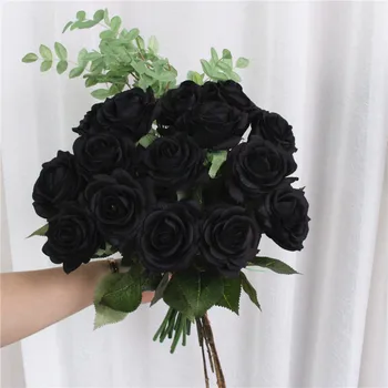 PU atingere reală artificială negru trandafir lalea superba latex stamine de flori de nunta, flori false decor petrecere acasă memorial 15 BUC/LOT