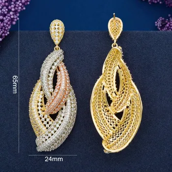 ModemAngel de Lux Picătură de Apă de Design de Brand AAA Cubic Zirconia 3Tone Cercei Aur Bijuterii pentru Femeile rochii de Mirese