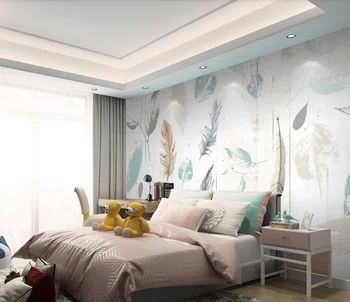 Personalizate 3D tapet, picturi murale Nordic plante frunze pene minimalist modern scândură de lemn cereale lemn TV dormitor peretele din fundal