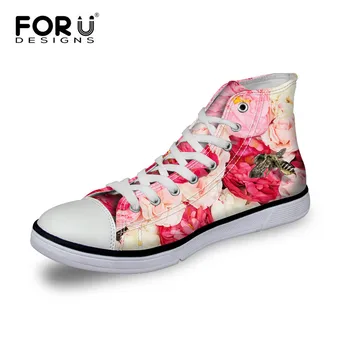 FORUDESIGNS Moda Model Floral pentru Femei Casual Mare Sus Pantofi de Panza Dantela-up Vulcanizat Pantofi de Flori de sex Feminin Zapatos Mujer