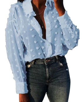 Femei Solide De Culoare Elegant Cu Maneca Lunga Cu Buline Tricou Vrac Mic Ghemotoc De Blană Decor De Moda Moale Tricou Casual 2020 Fierbinte De Vânzare